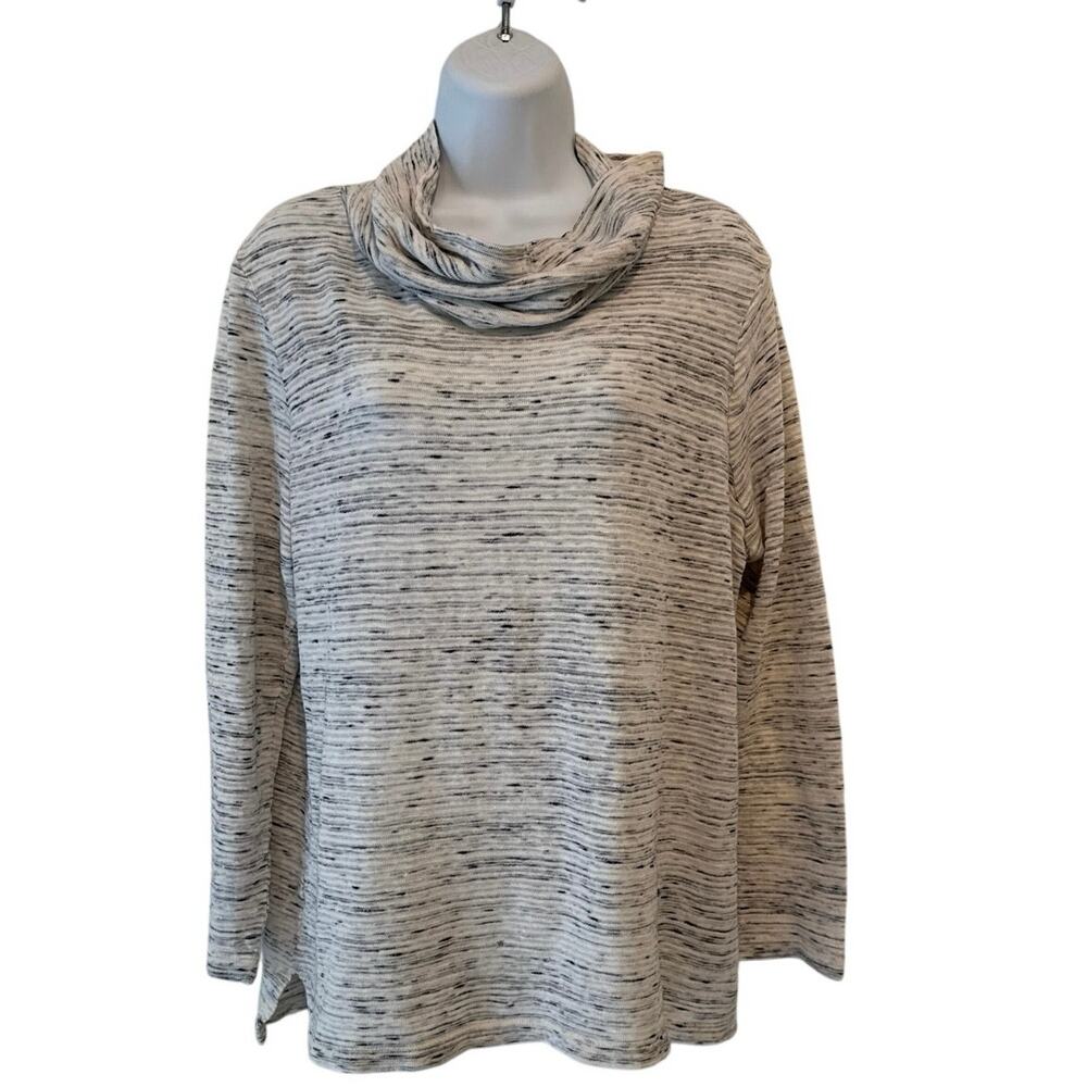 Weekends by Chicos 100% Cotton Cowl Neck Pullover Grey & White Size 1 (M)